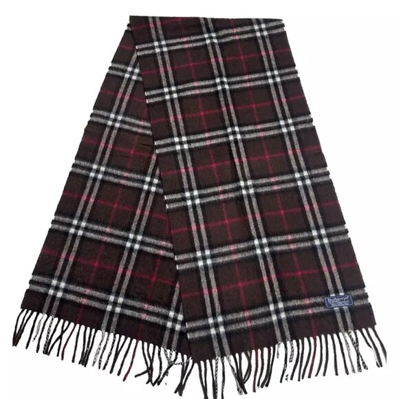 Burberrys Vintage Check Scarf Brown 100% Cashmere Unisex Scarf Made In England - Picture 1 of 7